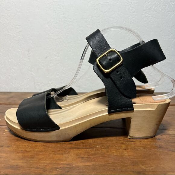 BRYR Rachel Sandal Toe High Heel Black Leather Clogs in Coal 40EU/10US - Picture 3 of 13